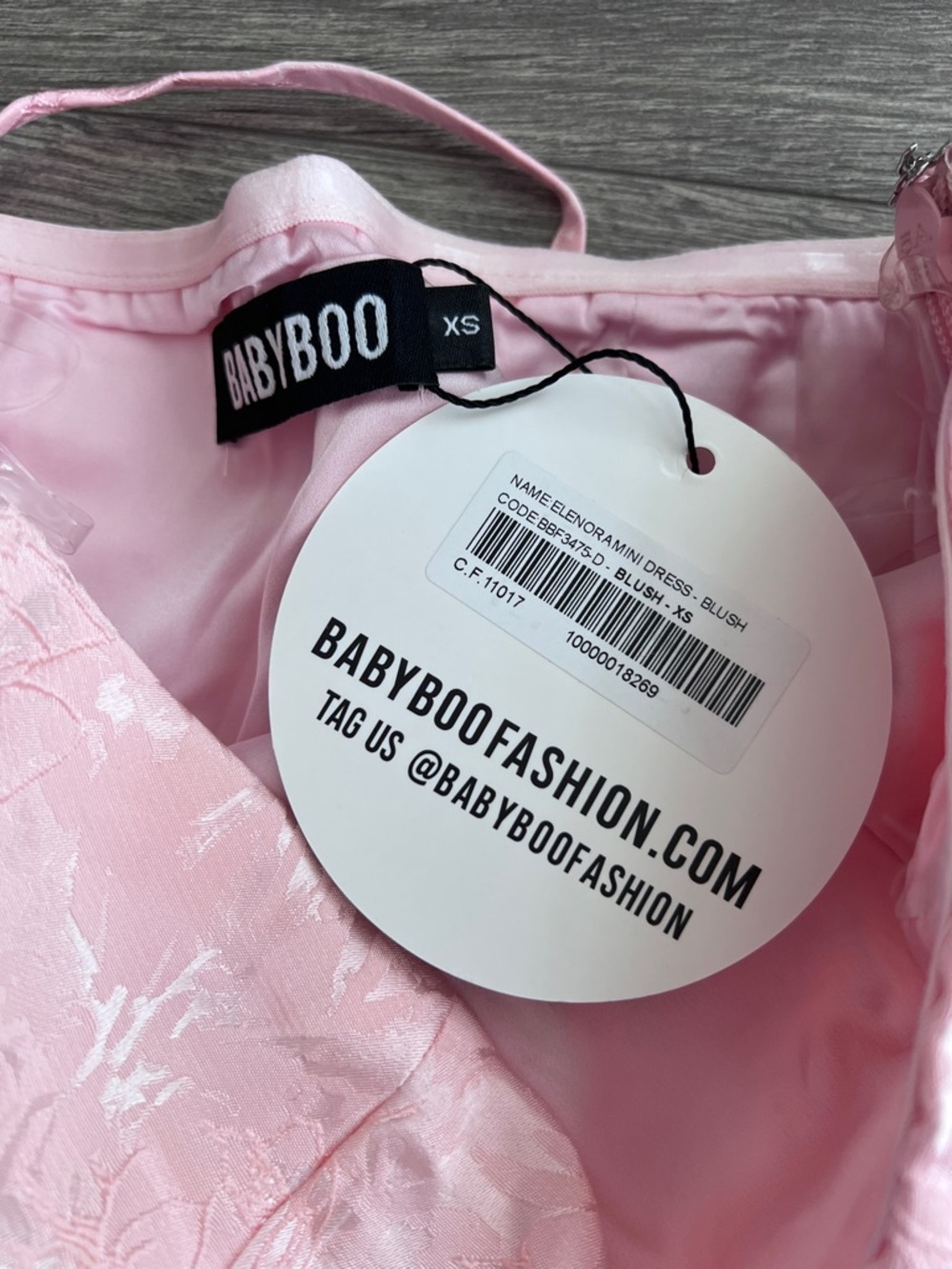 BABYBOO Elenora Mini Dress XS Blush Pink Floral Lace-Up Bow Feminine Coquette - Picture 6 of 10